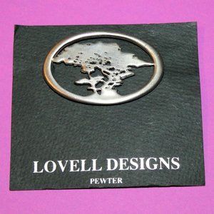 Vintage Lovell Designs Pewter Brooch Pin w/Card Ken Kantro Bonsai Tree Signed